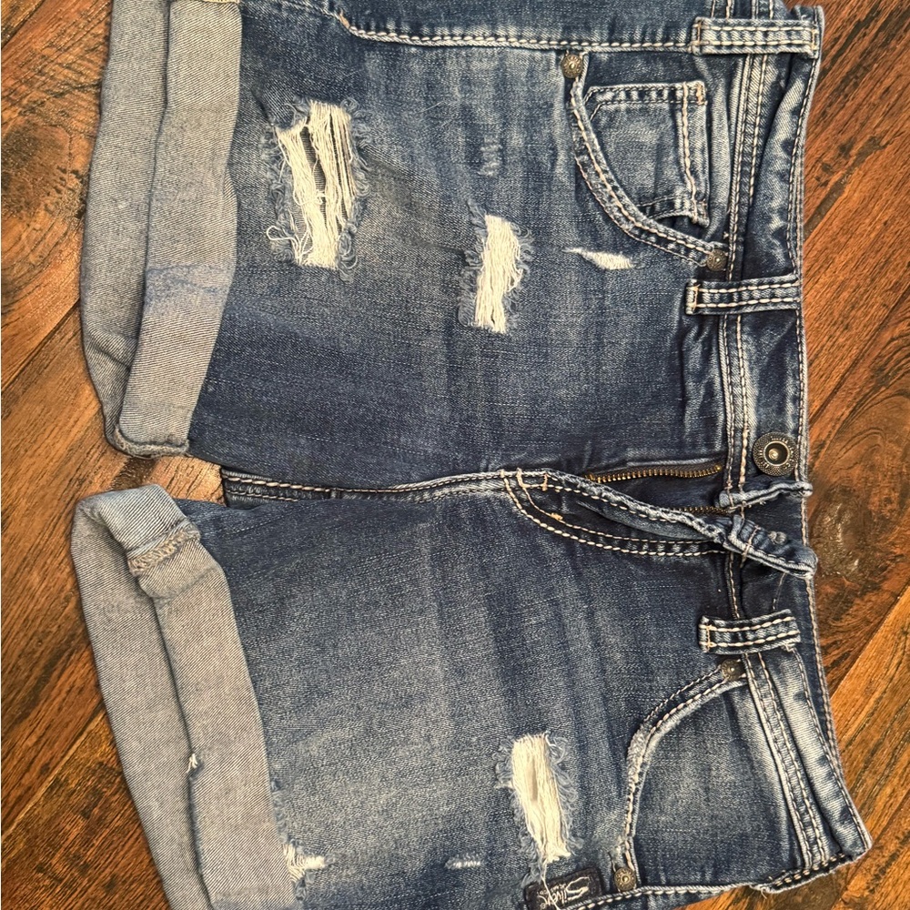 Silver Jeans Blue Distressed Jean Shorts